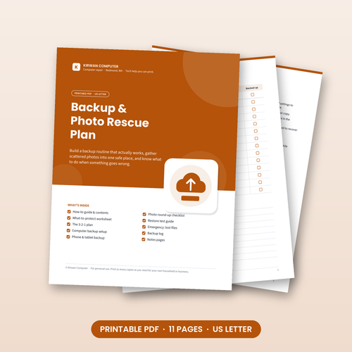 Backup & Photo Rescue Plan printable PDF pages