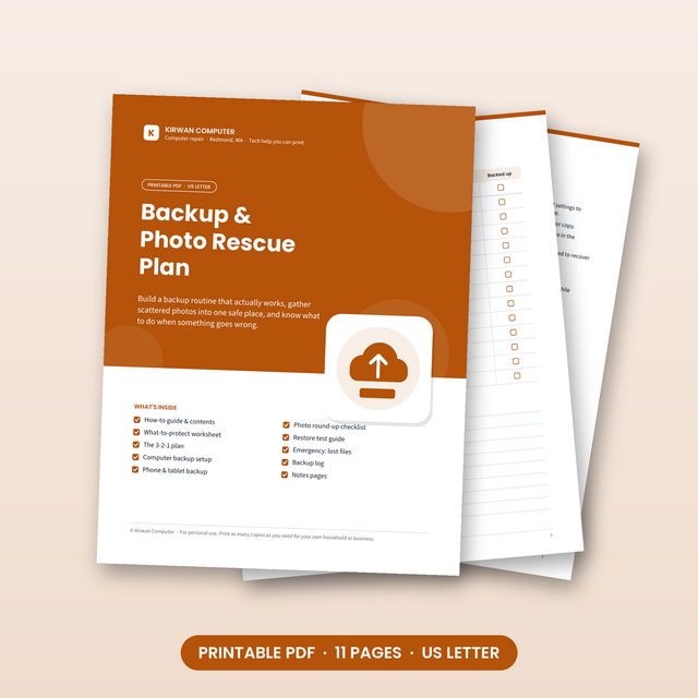 Backup & Photo Rescue Plan – Printable 3-2-1 Backup PDF – Kirwan Computer