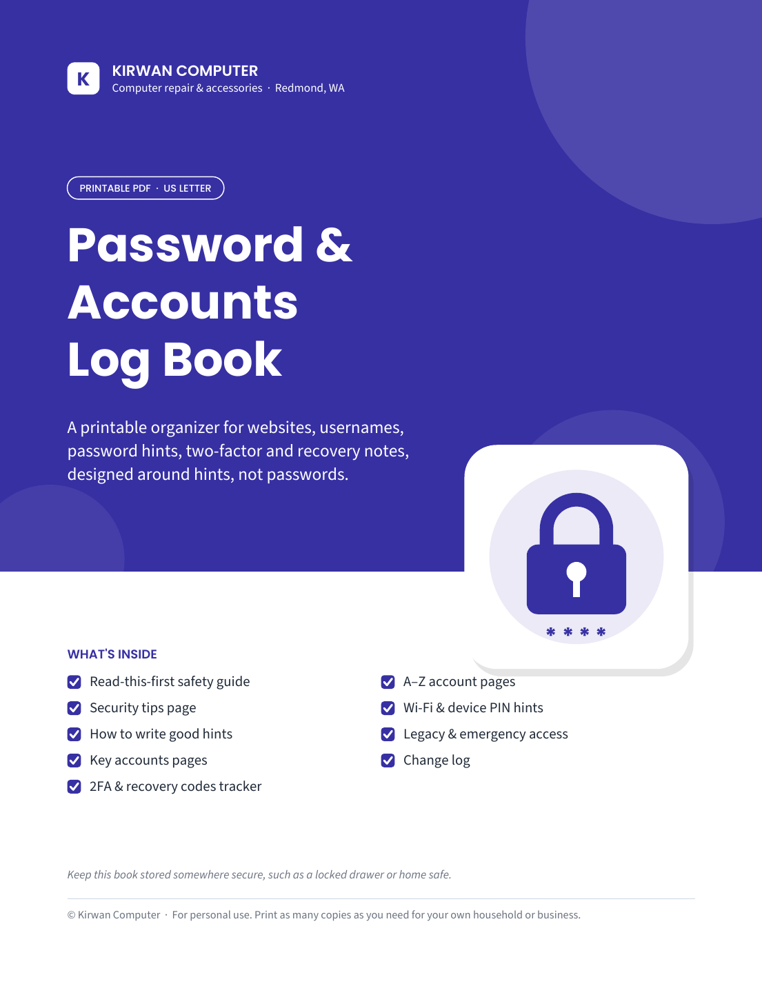 Password & Accounts Log Book