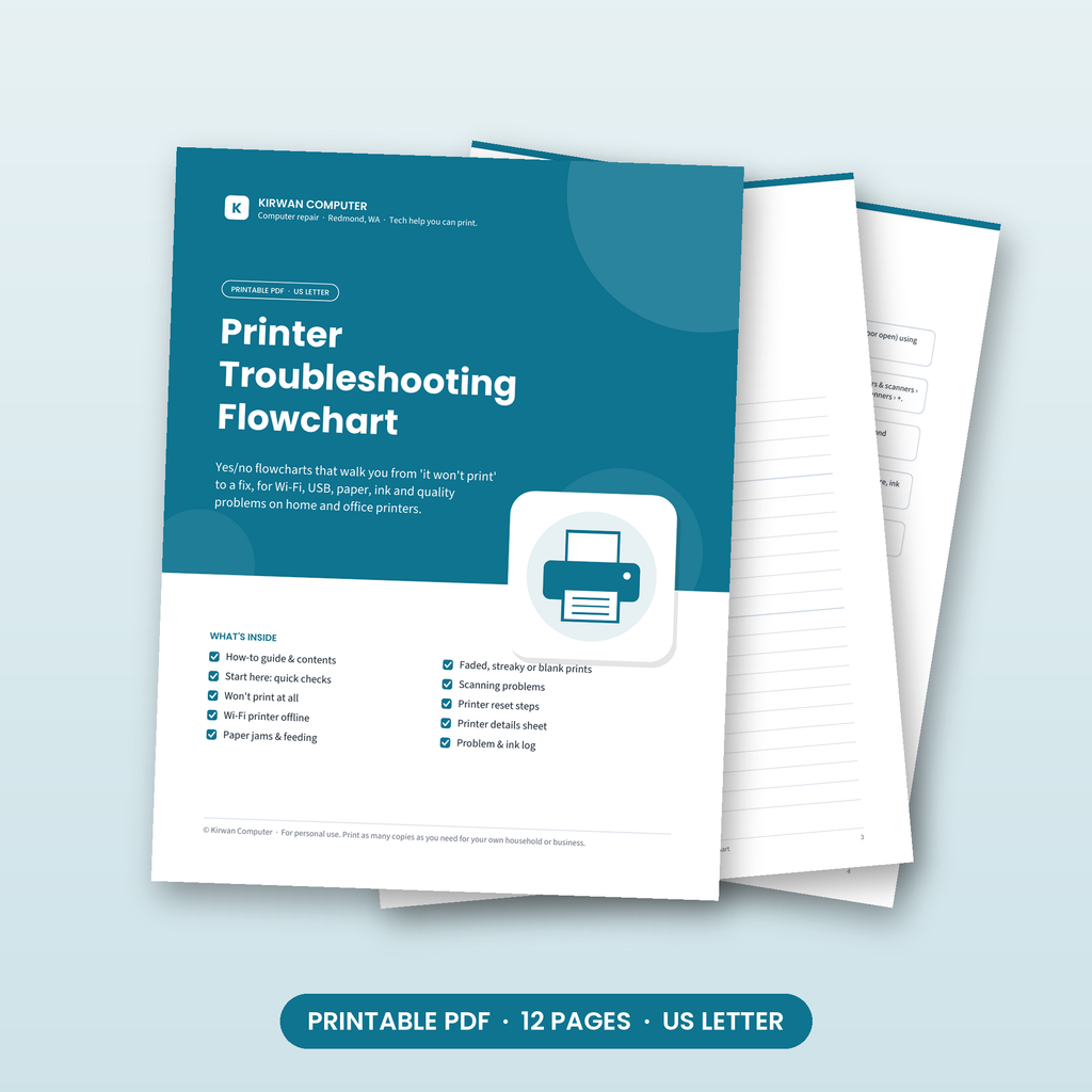 Printer Troubleshooting Flowchart printable PDF pages
