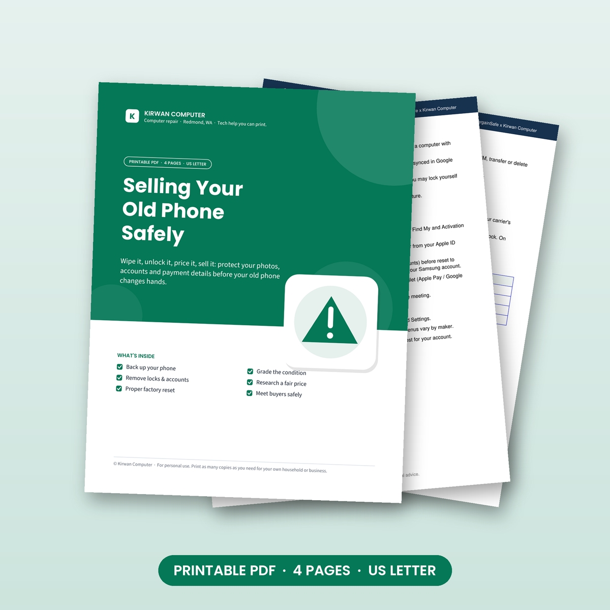 Selling Your Old Phone Safely printable PDF pages