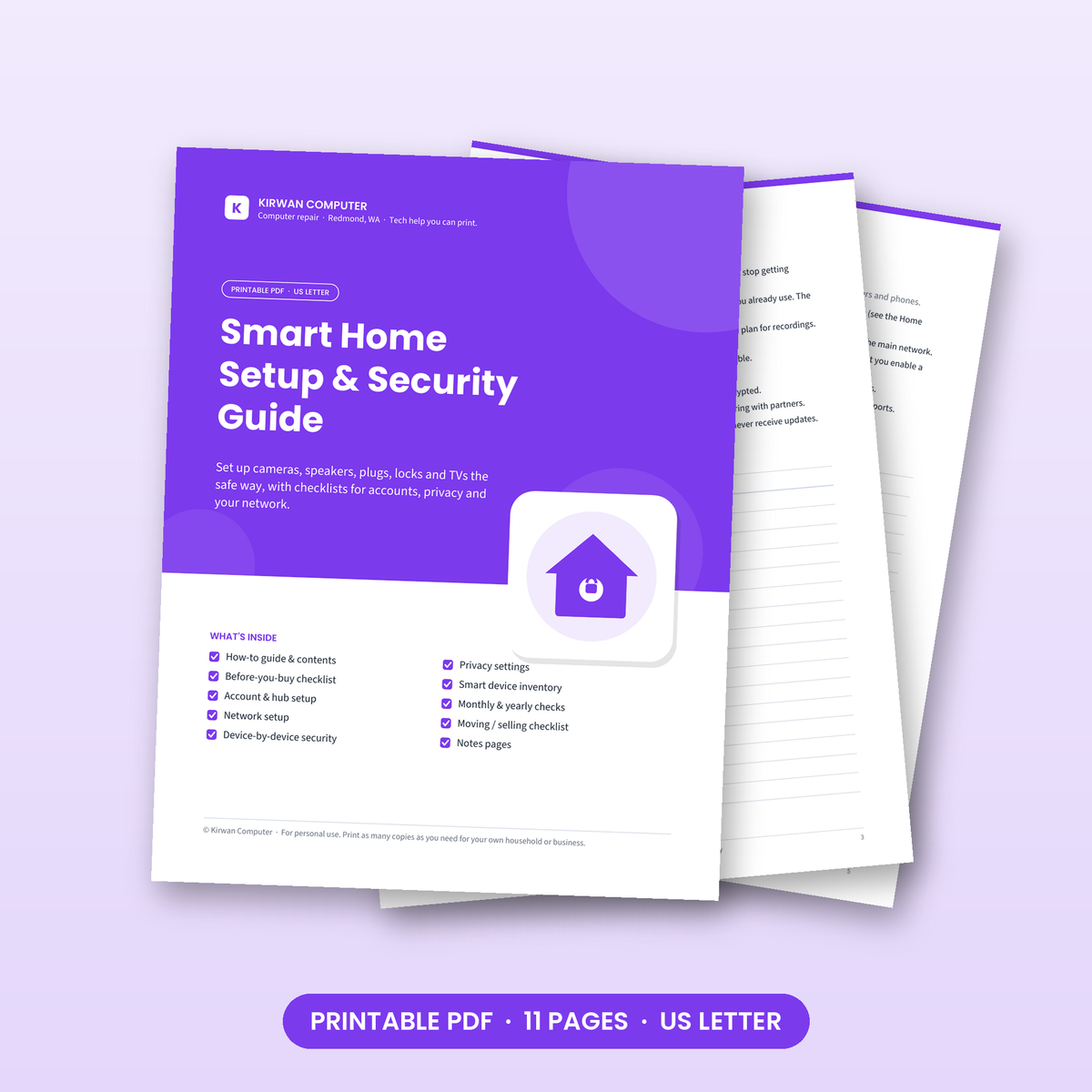 Smart Home Setup & Security Guide printable PDF pages