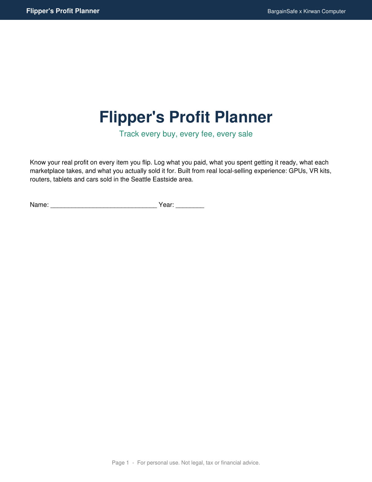 Flipper's Profit Planner