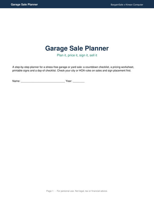 Garage Sale Planner