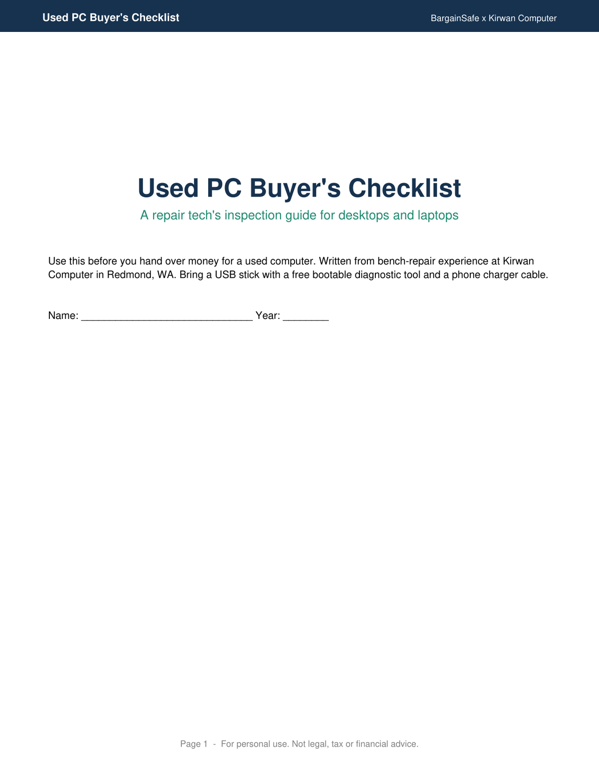 Used PC Buyer's Checklist